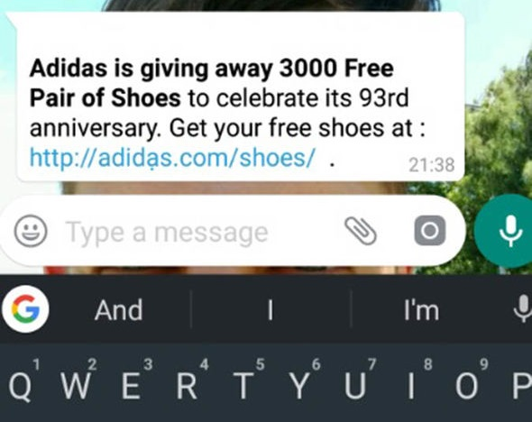 adidas whatsapp scam example