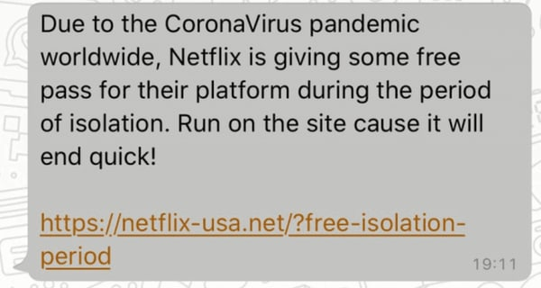 whatsapp scam example netflix coronavirus